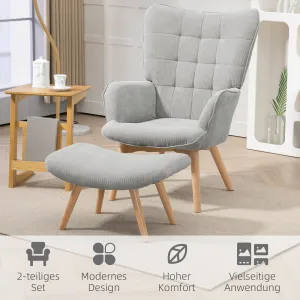 HOMCOM Kreslo s taburetom SKANDI sivé