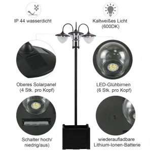 OUTSUNNY Solárna záhradná lampa s 3 hlavami a podstavcom na kvetináč, vodotesná, nerezová oceľ, 60x55x189cm| Aosom