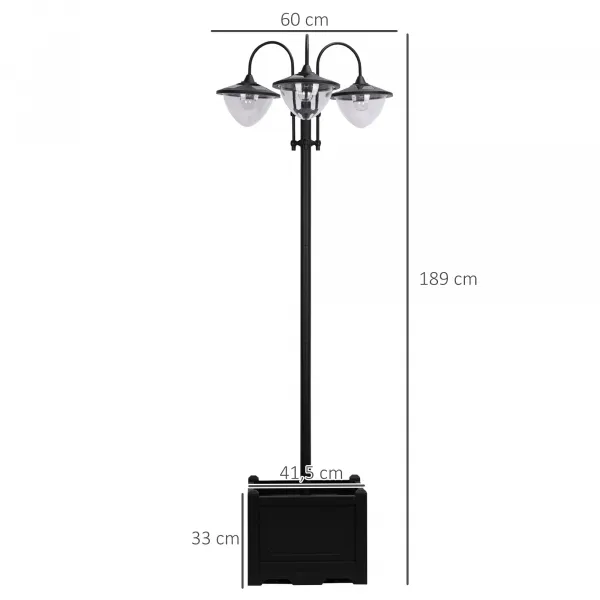 OUTSUNNY Solárna záhradná lampa s 3 hlavami a podstavcom na kvetináč, vodotesná, nerezová oceľ, 60x55x189cm| Aosom