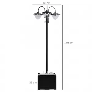 OUTSUNNY Solárna záhradná lampa s 3 hlavami a podstavcom na kvetináč, vodotesná, nerezová oceľ, 60x55x189cm| Aosom