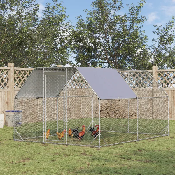 PAWHUT Kovový výbeh pre sliepky XL so strechou pre 10-12 sliepok 380 x 195 x 280 cm
