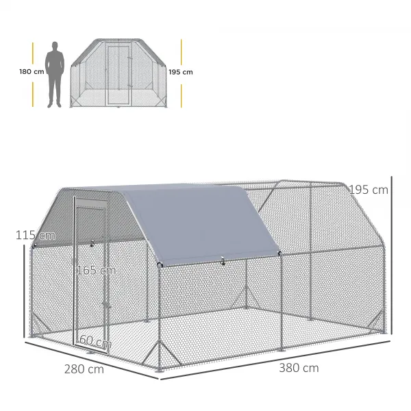 PAWHUT Kovový výbeh pre sliepky XL so strechou pre 10-12 sliepok 380 x 195 x 280 cm