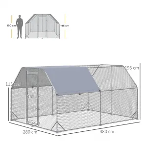 PAWHUT Kovový výbeh pre sliepky XL so strechou pre 10-12 sliepok 380 x 195 x 280 cm