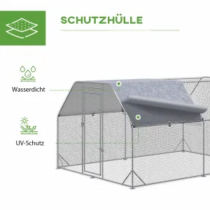 PAWHUT Kovový výbeh pre sliepky XL so strechou pre 10-12 sliepok 380 x 195 x 280 cm