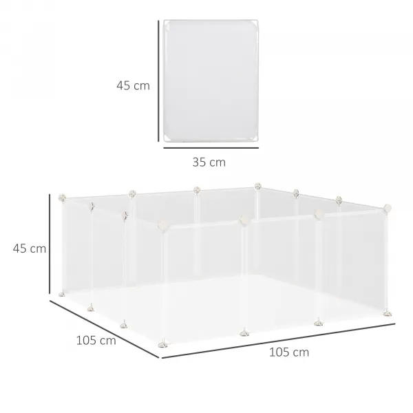 PAWHUT Ohrádka pre malé domáce zvieratá 12 panelov 105 x 45 x 105 cm biela