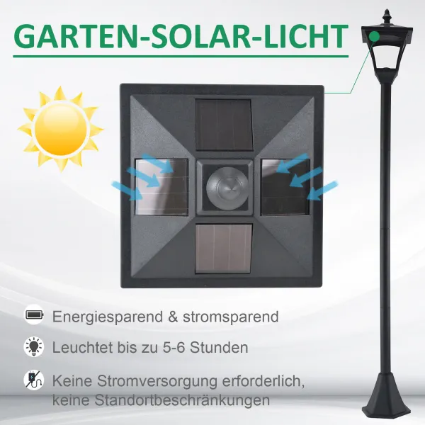 OUTSUNNY Záhradná solárna lampa PATH LIGHT 15 x 15 x 120 cm čierna