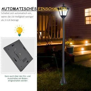 OUTSUNNY Záhradná solárna lampa PATH LIGHT 15 x 15 x 120 cm čierna