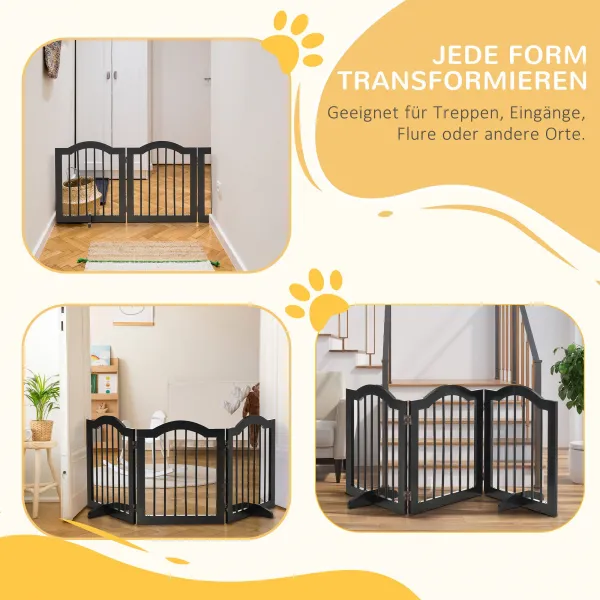 PAWHUT Trojdielna drevená zábrana pre psov 155 x 61 x 30 cm čierna
