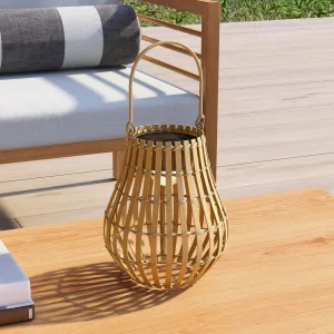 OUTSUNNY Solárna záhradná lampa dobíjateľná 3 farby svetla s bambusovým tienidlom