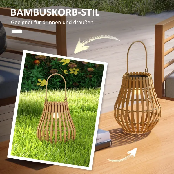OUTSUNNY Solárna záhradná lampa dobíjateľná 3 farby svetla s bambusovým tienidlom