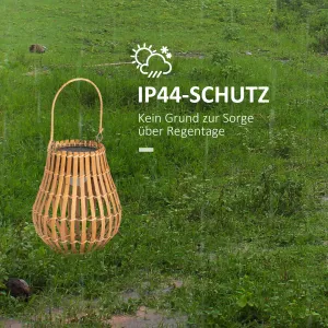 OUTSUNNY Solárna záhradná lampa dobíjateľná 3 farby svetla s bambusovým tienidlom