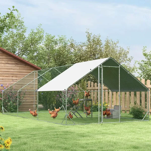 PAWHUT Kovový kurník XXL so strechou pre 12-18 sliepok 600 x 200 x 300 cm