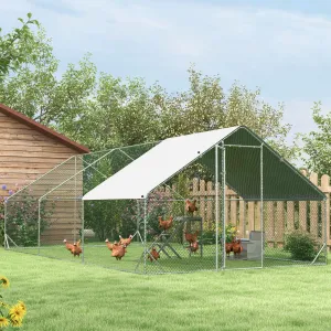 PAWHUT Kovový kurník XXL so strechou pre 12-18 sliepok 600 x 200 x 300 cm