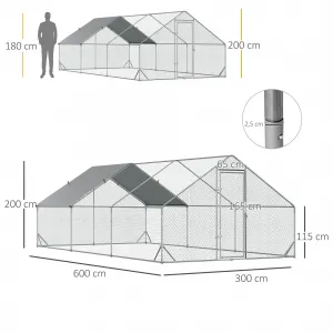 PAWHUT Kovový kurník XXL so strechou pre 12-18 sliepok 600 x 200 x 300 cm