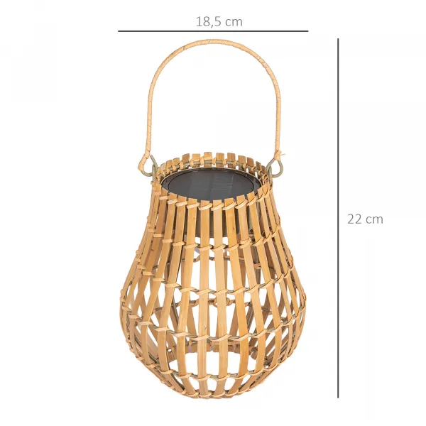 OUTSUNNY Solárna záhradná lampa dobíjateľná 3 farby svetla s bambusovým tienidlom