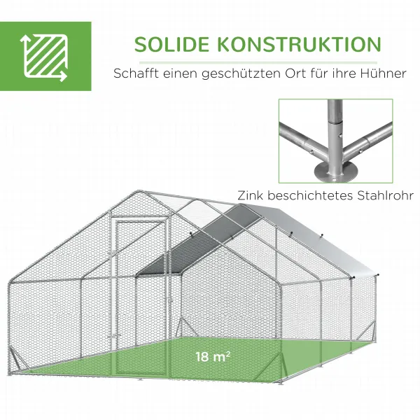 PAWHUT Kovový kurník XXL so strechou pre 12-18 sliepok 600 x 200 x 300 cm