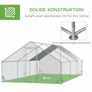 PAWHUT Kovový kurník XXL so strechou pre 12-18 sliepok 600 x 200 x 300 cm