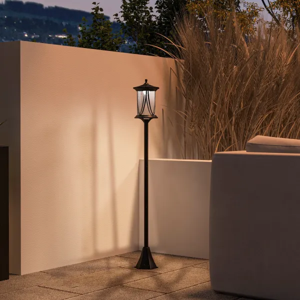 OUTSUNNY Solárna pouličná lampa 17 x 17 x 127 cm so studeným bielym svetlom LED čierna