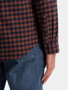 Trendy pánska košeľa s károvaným vzorom granátovo oranžová