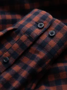 Trendy pánska košeľa s károvaným vzorom granátovo oranžová