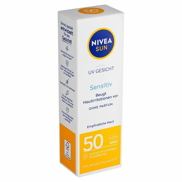 Nivea Sun Sensitive pleťový krém na opaľovanie OF 50 50 ml