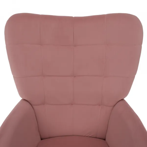 Kreslo s podnožou, ružová Velvet látka/dub, HABEN
