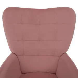 Kreslo s podnožou, ružová Velvet látka/dub, HABEN