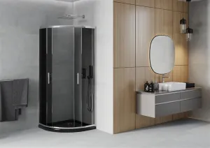 MEXEN/S - Rio štvrťkruhový sprchovací kút 80 x 80, grafit, chróm + vanička so sifónom Flat, čierny 863-080-080-01-40-4170