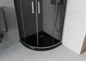 MEXEN/S - Rio štvrťkruhový sprchovací kút 80 x 80, grafit, chróm + vanička so sifónom Flat, čierny 863-080-080-01-40-4170