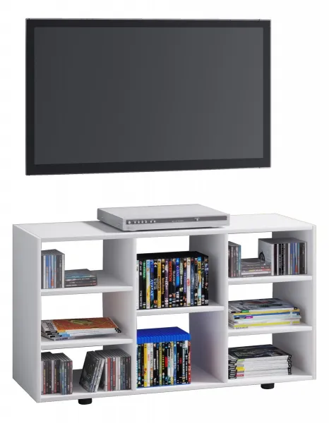 VCM Tv stolek s 8 policemi, bílý