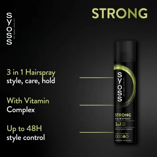 Syoss Strong Hold Hairspray silne tužiaci lak na vlasy 3v1 300 ml