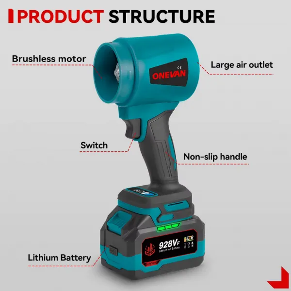 SUPER ULTRA VÝKONNÝ TURBO FÉN sušič karosérie, ofukovač snehu OneVan 4000W 400M/S 2 x batéria 928Vf. Náradie je vhodné pre batériu MAKITA 18V Batéria: Bez batéria
