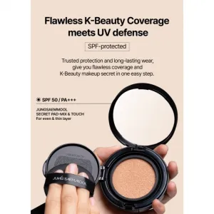 JUNG SAEM MOOL Essential Skin Nuder Longwear Cushion dlhotrvajúci make-up v hubke SPF 50+ + náhradná náplň odtieň Medium Deep 2x14 g