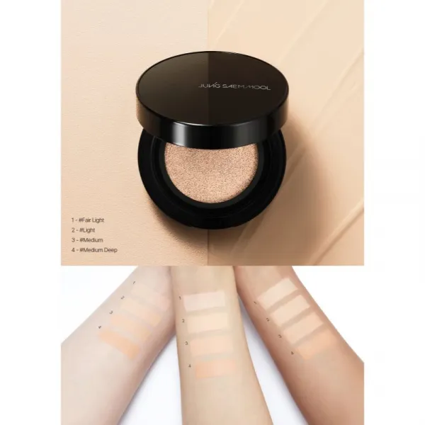 JUNG SAEM MOOL Essential Skin Nuder Longwear Cushion dlhotrvajúci make-up v hubke SPF 50+ + náhradná náplň odtieň Medium Deep 2x14 g