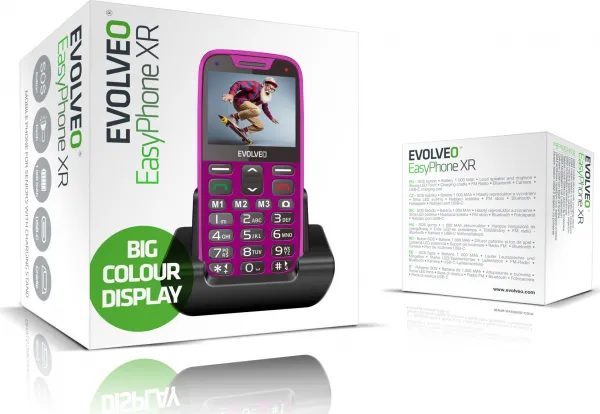 EVOLVEO EasyPhone XR, mobilní telefon pro seniory s nabíjecím stojánkem, růžový