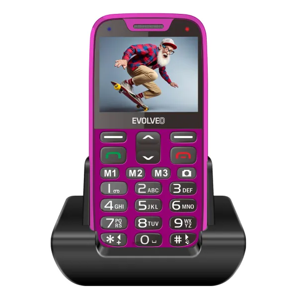 EVOLVEO EasyPhone XR, mobilní telefon pro seniory s nabíjecím stojánkem, růžový
