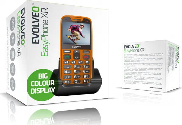 EVOLVEO EasyPhone XR, mobilný telefón pre seniorov s nabíjacím stojanom, oranžový