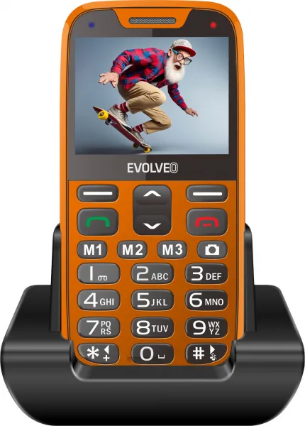 EVOLVEO EasyPhone XR, mobilný telefón pre seniorov s nabíjacím stojanom, oranžový