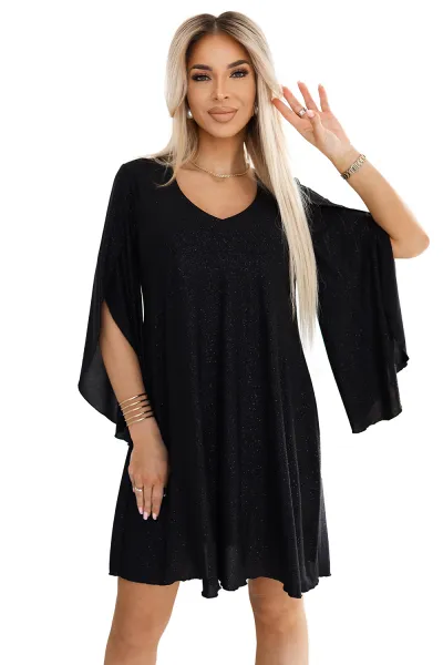 Numoco Dámske elegantné brokátové šaty LIVIA 597-1 Farba: Čierna, Veľkosť: S/M