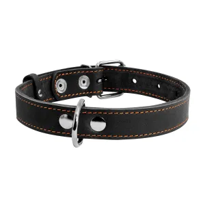 Kožený obojok čierny, Obvod krku: dĺžka: 22-30cm, širka: 10mm