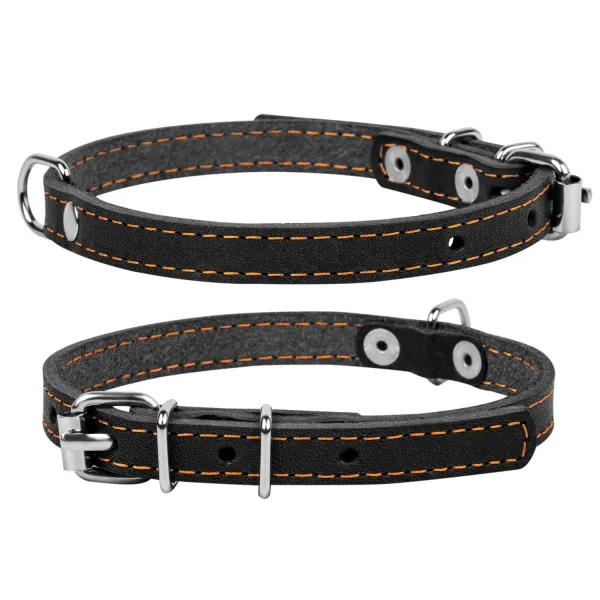 Kožený obojok čierny, Obvod krku: dĺžka: 22-30cm, širka: 10mm