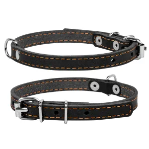 Kožený obojok čierny, Obvod krku: dĺžka: 22-30cm, širka: 10mm