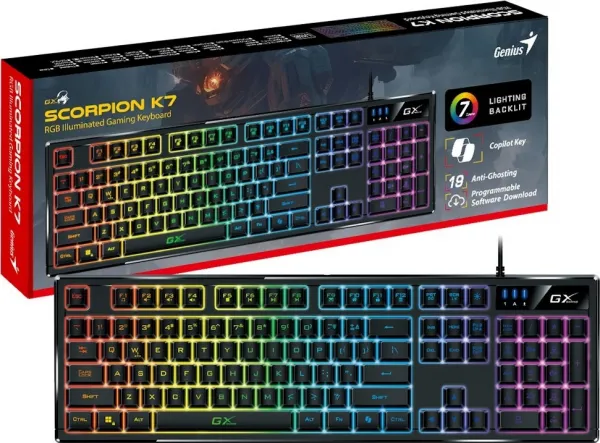 Genius GX Gaming Scorpion K7, klávesnice CZ/SK, herní, drátová (USB), černá, COPILOT