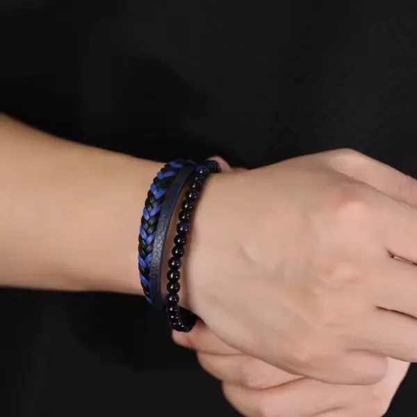 Štýlový kožený náramok pre pánov modrý