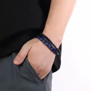 Štýlový kožený náramok pre pánov modrý