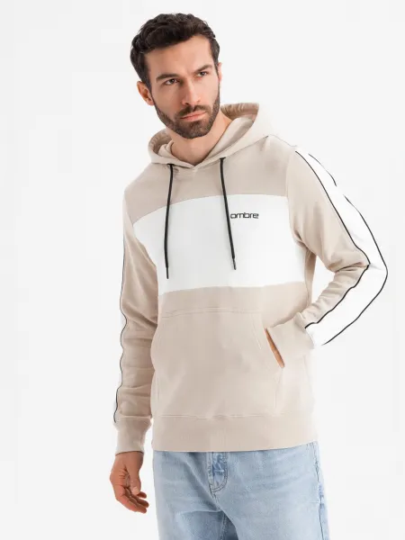 Pánsky sveter OMBRE Sweatshirt OM-SSNZ-0225 V-2 beige