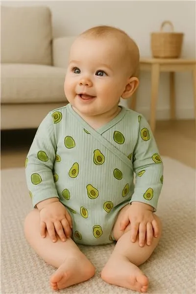 Dojčenské mušelínové body s bočným zaviazovaním New Baby Avocado 86 (12-18m)