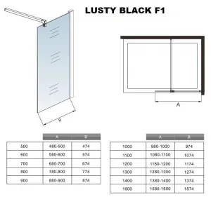H K - LUSTY BLACK F1 70 Sprchová zástena WALK IN 68-70x 200cm, 8 mm sklo SE-LUSTYBLACKF170