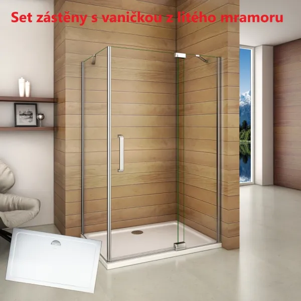 H K - Obdĺžnikový sprchovací kút AIRLINE 90x80 cm s jednokrídlovými dverami s pevnou stenou vrátane sprchovej vaničky z liateho mramoru SE-AIRLINE9080 / THOR-9080