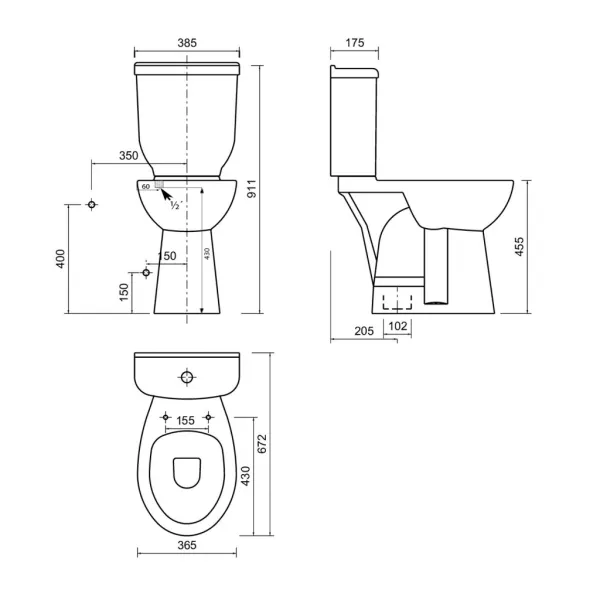 SAPHO - HANDICAP misa WC, spodný odpad, 36,5x67,2cm, biela BD305